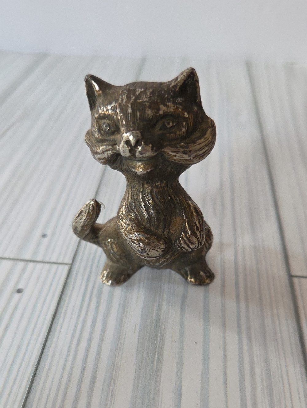 Small Decorative Metal Cat Figurine - Pewter Smiling Cat Or Happy Cat Ambersand